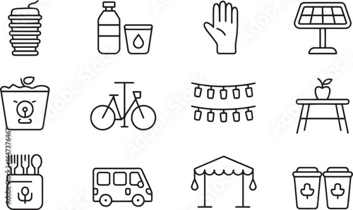 Eco friendly lifestyle icons set black