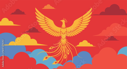 Golden phoenix, cloudscape
