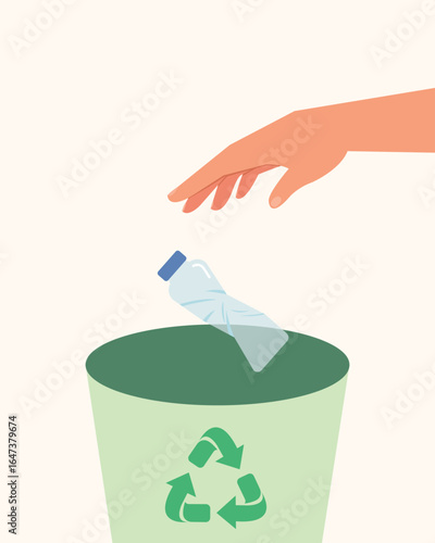 hand holding plastic water bottles and throw to trash concept. Recycle, Environmental care and clean environment.