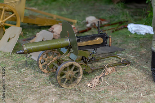 Maxim machine gun mounted on Sokolov wheeled carriage