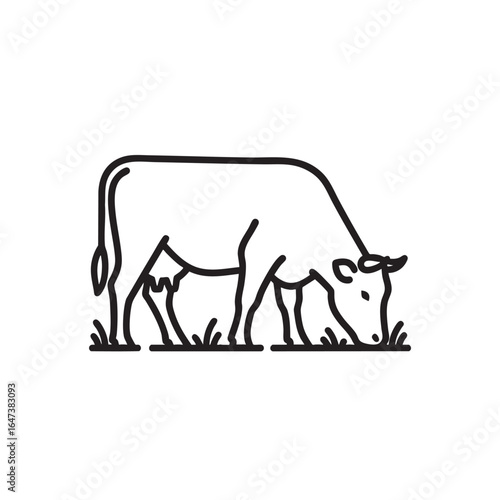 Stylized black outline icon of a cow grazing in a field of grass cattle animal