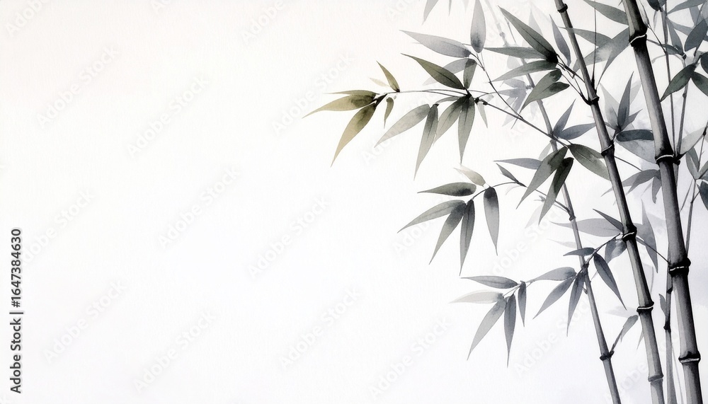 Naklejka premium Elegant Bamboo Watercolor Illustration with Minimalist Aesthetic
