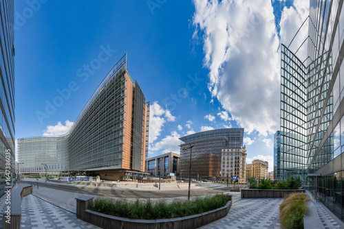 Brussels, Belgium, 08.10.2025, Panorama from Rond Point place, with EU buildings Berlaymont, Résidence Palace, Council of Ministers building, Char, European Union construction sites