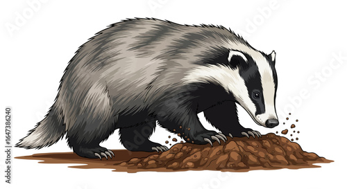 european badger digging burrow perfect for wildlife conservation educational materials and childrens books illustrating natures perseverance