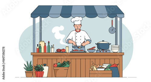 Food stall chef cooking