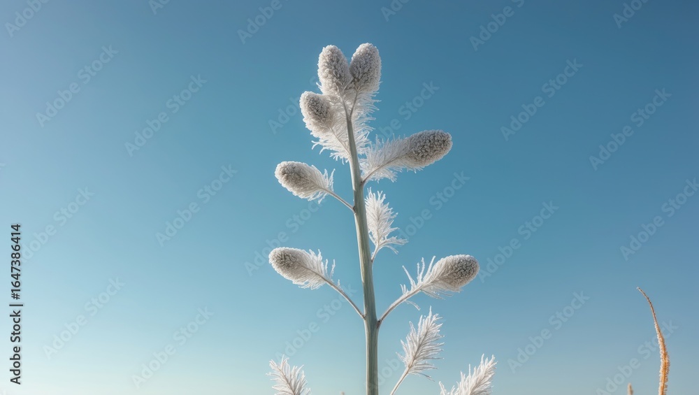 Fototapeta premium A plant with fuzzy, elongated seed heads against a clear blue sky.