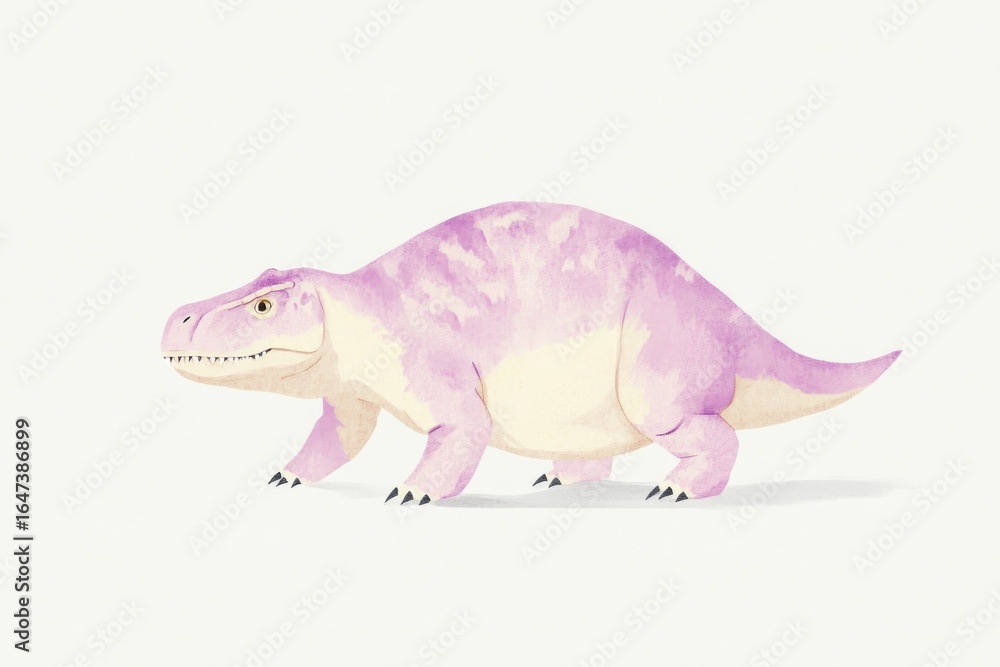 Fototapeta premium Realistic tarbosaurus illustration in light purple for educational and decorative use