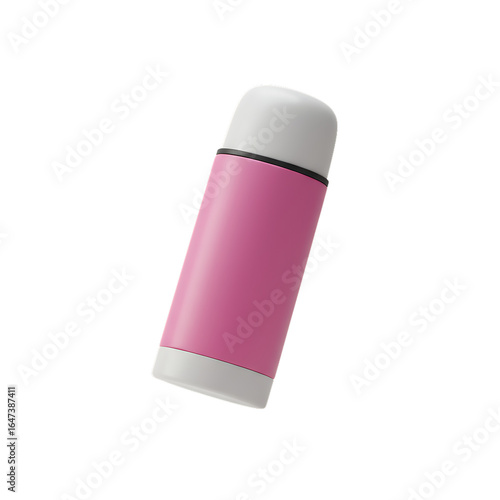 Vibrant Modern Minimalist 3D Thermos Flask Floating on White Background