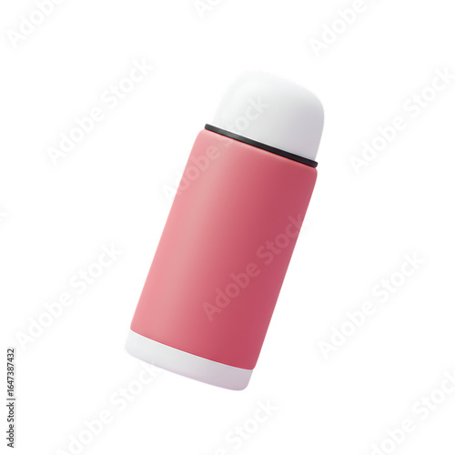Vibrant Modern Minimalist 3D Thermos Flask Floating on White Background