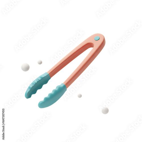 Modern Minimalist Colorful 3D Tongs Isolated on White Background