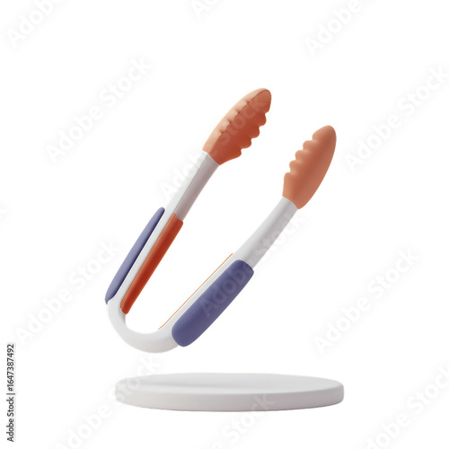 Modern Minimalist Colorful 3D Tongs Isolated on White Background