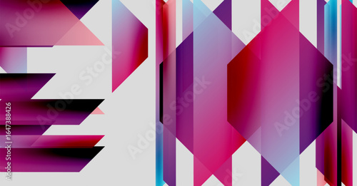 Abstract geometric composition. Vivid magenta, purple hues dominate, contrasted by white lines. Modern design, dynamic shapes create visual interest.