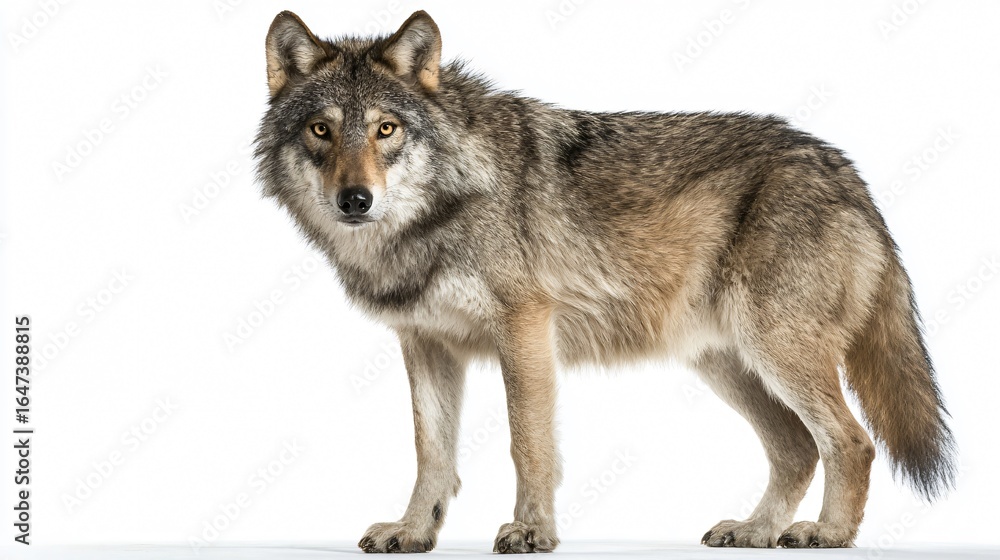 Fototapeta premium Majestic Wild Wolf Isolated on White Background for Adobe Stock Photos