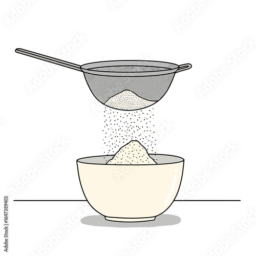 Sifting Flour into Bowl Baking Illustration