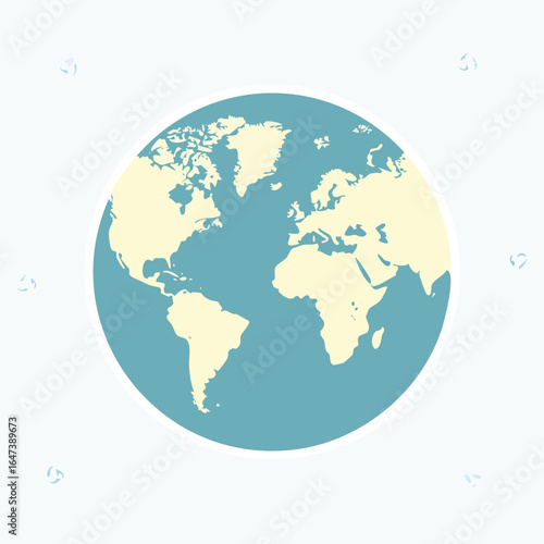 Simplified illustration of the Earth, showcasing continents and oceans in a flat design.