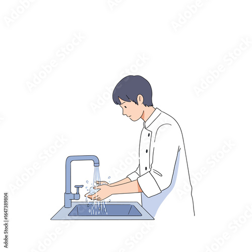Chef Washing Hands Hygiene Illustration (AI Generated)