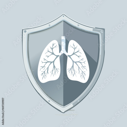 Illustration of lungs inside a shield, representing respiratory health and protection from disease.