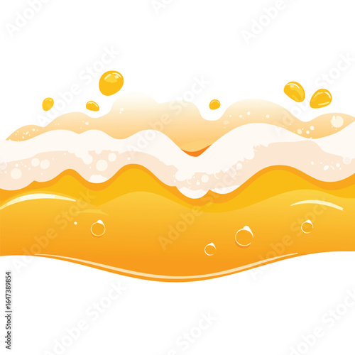 Close-up illustration of beer with frothy foam and bubbles, showcasing a refreshing beverage.