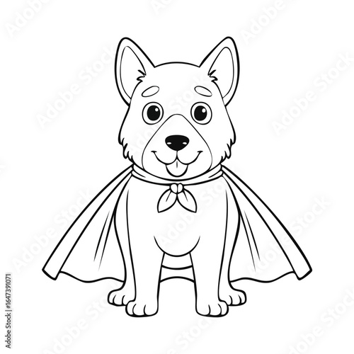 A charming cartoon dog wearing a superhero cape, smiling and looking friendly.