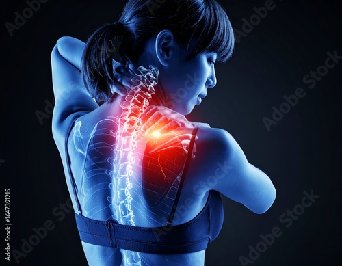 肩に痛みを感じる女性