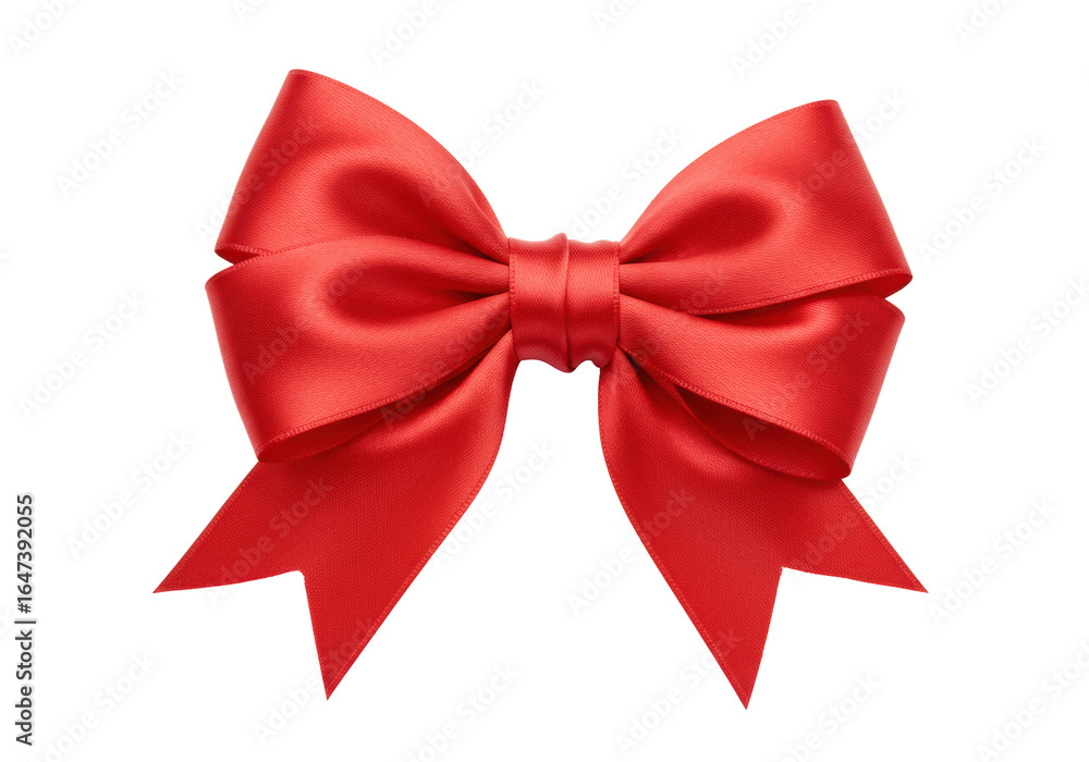 Fototapeta premium Perfectly formed, three-dimensional vibrant red satin ribbon bow, isolated on a pristine transparent seamless background with soft studio lighting, concept of luxury gifting and celebration