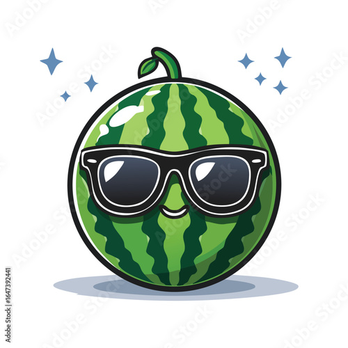 A cheerful cartoon watermelon wearing sunglasses, radiating coolness and summer vibes.