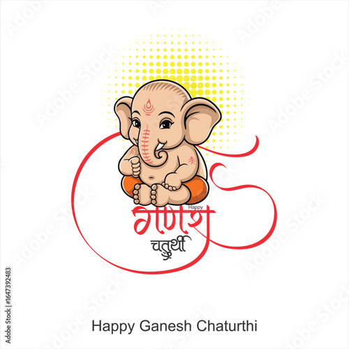 colorful Hindu god Ganesh, vibrant cartoon style, digital painting, highly detailed, vivid colors, intricate patterns, elaborate ornaments, happy expression, ganesh chaturthi festival, hindu holiday