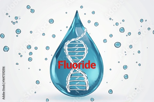 Fluoride impact on dna in water droplet conceptual image