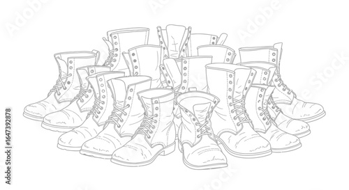 a group of vintage leather boots illustrating teamwork unity and shared journeys perfect for concepts of collaboration community and shared experiences