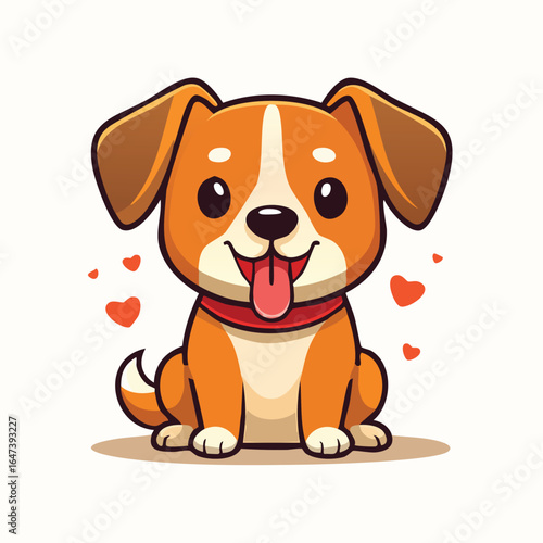 Wallpaper Mural A charming cartoon dog with a happy expression, surrounded by hearts, in a cute style. Torontodigital.ca