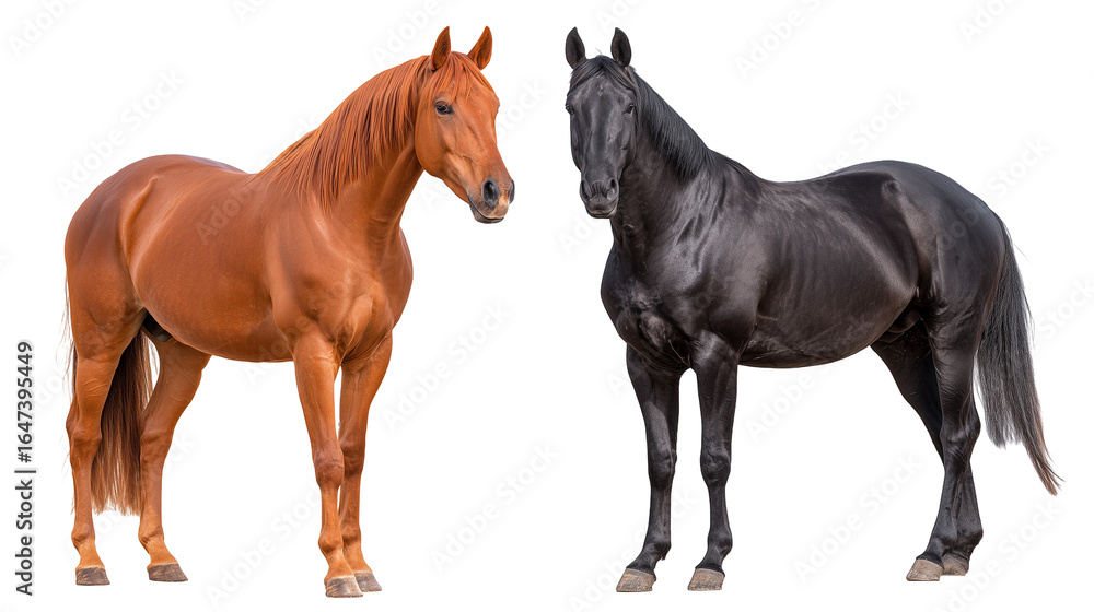Fototapeta premium Two horses: chestnut and a black