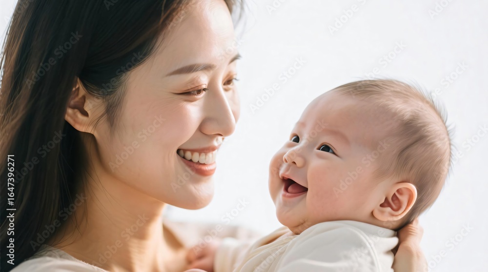 Happy Asian Mother and Baby Smiling Together Close Up Portrait Happy Asian Mother and Baby Smiling Together Close Up Portrait