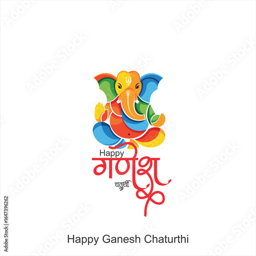 colorful Hindu god Ganesh, vibrant cartoon style, digital painting, highly detailed, vivid colors, intricate patterns, elaborate ornaments, happy expression, ganesh chaturthi festival, hindu holiday