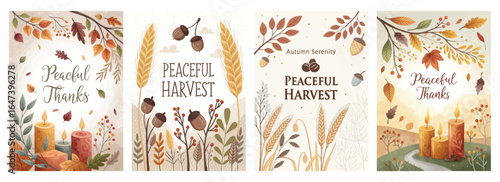 A warm autumn-themed collection showcasing gratitude and serenity with candles and natural elements.