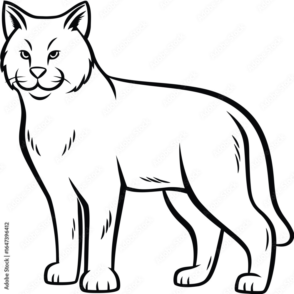 Obraz premium Outline Vector Illustration of Wild Cat Silhouette– Isolated on White Background