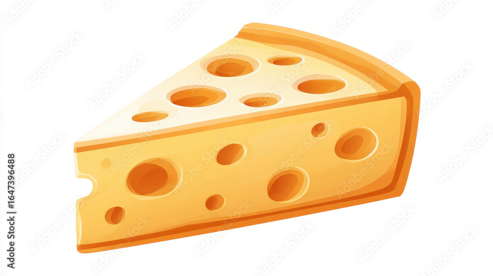 Slice of Swiss cheese with clean lines and pastel yellow tone, featuring multiple holes and smooth texture, isolated on white background Slice of Swiss cheese with clean lines and pastel yellow tone, featuring multiple holes and smooth texture, isolated on white background