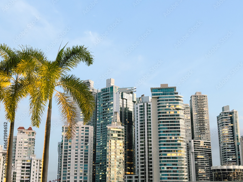 Obraz premium Modern Panama City Skyline with Palm Trees