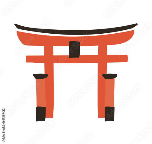 厳島神社の象徴的な朱色の鳥居のシンプルイラスト