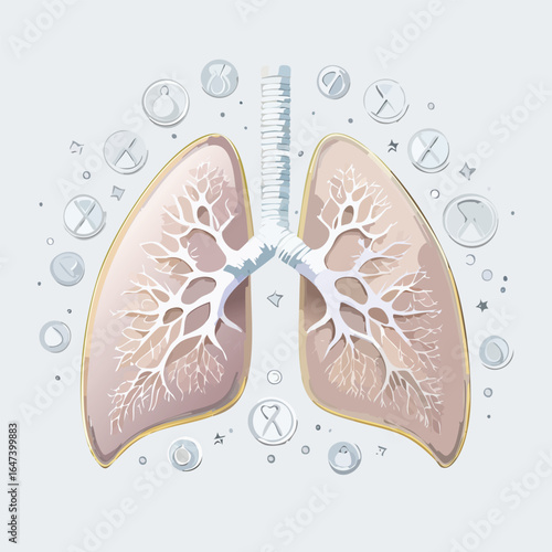 Detailed anatomical illustration of the human lungs, showcasing the respiratory system's intricate structure.