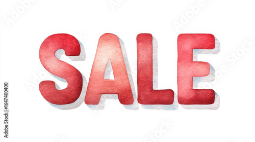Watercolor red SALE text with bold and vibrant design, featuring shadow effect on white background, perfect for promotional and marketing materials
