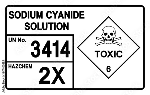 Sodium Cyanide Solution UN 3414 Symbol Sign, Vector Illustration, Isolate On White Background, Label.EPS10