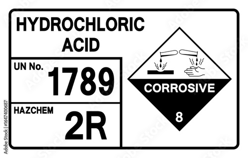 Hydrochloric Acid UN 1789 Symbol Sign, Vector Illustration, Isolate On White Background, Label.EPS10