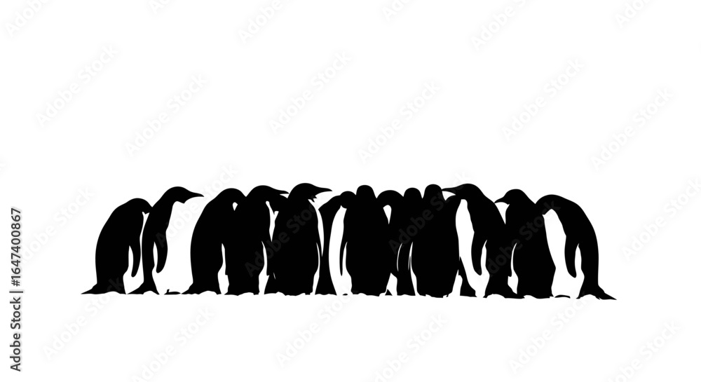 Fototapeta premium penguin colony silhouette striking black and white image for antarctic wildlife and teamwork designs