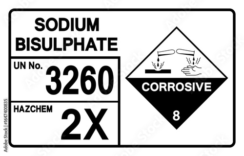 Sodium Bisulphate UN 3260 Symbol Sign, Vector Illustration, Isolate On White Background, Label.EPS10
