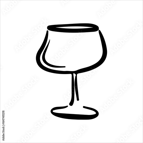 Hand drawn cognac glass illustration. Doodle vector. Minimalist line sketch. Cartoon style icon. Vintage design artwork.