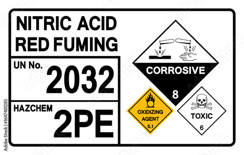 Nitric Acid Red Fuming UN 2032 Symbol Sign, Vector Illustration, Isolate On White Background, Label.EPS10