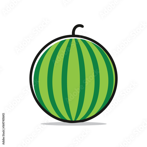 A detailed illustration of a fresh, ripe, and juicy watermelon with green stripes.