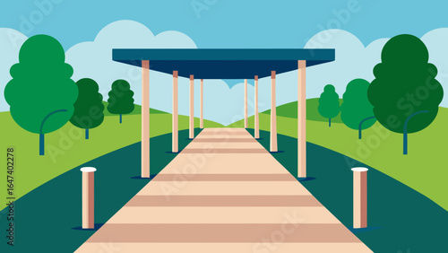 The winding road to the city offers a stunning view of a bridge over the sea under a summer sky