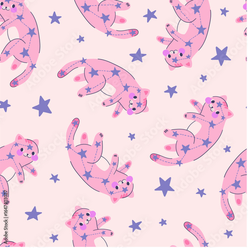 Seamless pattern with adorable cats