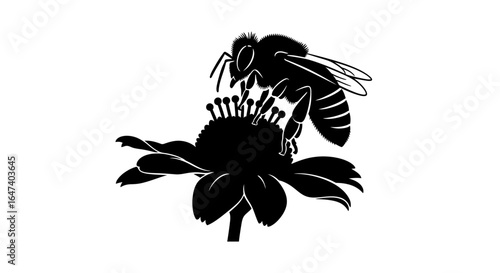 bee on flower silhouette elegant black and white design for ecofriendly brands nature logos and honey product packaging